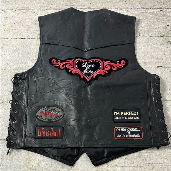 Vintage BADA$$ Moto Leather Patch Vest - Picture 1 of 7